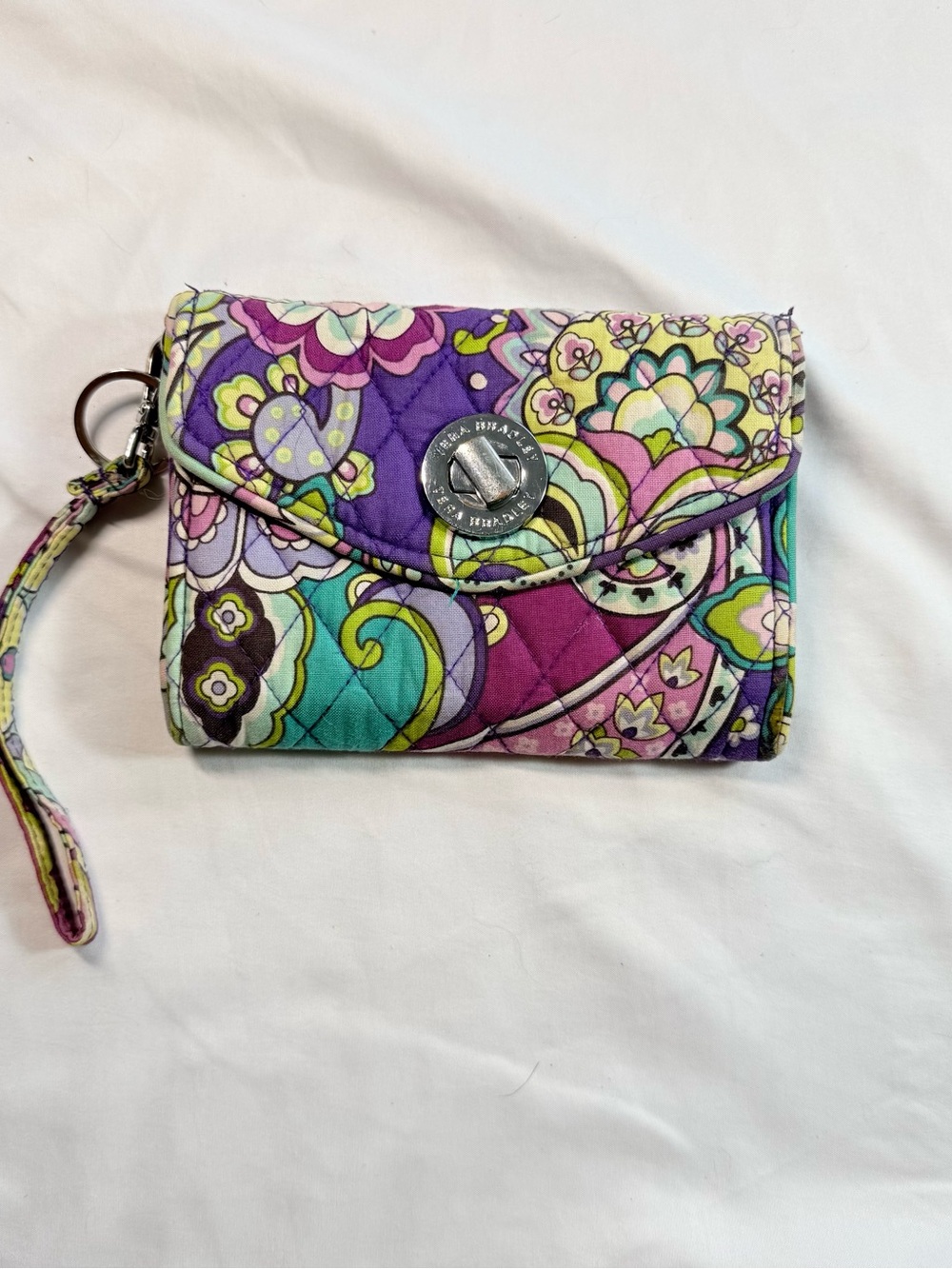Vera Bradley Quilted Wristlet Wallet Turnlock Paisley Floral Purple Teal Small